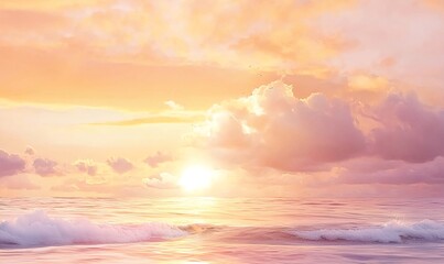 Fototapeta premium Sunrise over the beach with calm waves and a golden sky