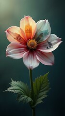 Fototapeta premium A stunning 8K, photorealistic single flower with highly detailed petals depicting various scenes, creating a narrative and imaginative atmosphere. Ideal for u, ultra detailed, 8k resolution, HD
