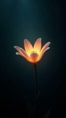   A solitary glowing flower in a dimly lit space, radiating a gentle, ethereal light. The flower's intricate textures are captured with meticulous detail, enhan, ultra detailed, 8k resolution, HD