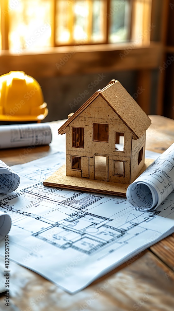 Poster blueprint for a construction site planning scene featuring detailed design elements.