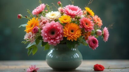Fototapeta premium A stunning vase brimming with seasonally changing floral arrangements, showcasing intricate details and realistic textures., ultra detailed, 8k resolution, HDR, professional