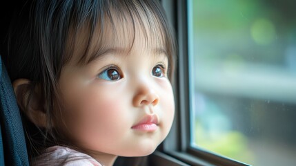 Thoughtful Child Gazing Out the Window with Soft Natural Light