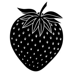 strawberry black silhouette vector, Simple silhouette Design vector icon with white background. Fruit silhouette vector