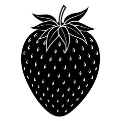 strawberry black silhouette vector, Simple silhouette Design vector icon with white background. Fruit silhouette vector