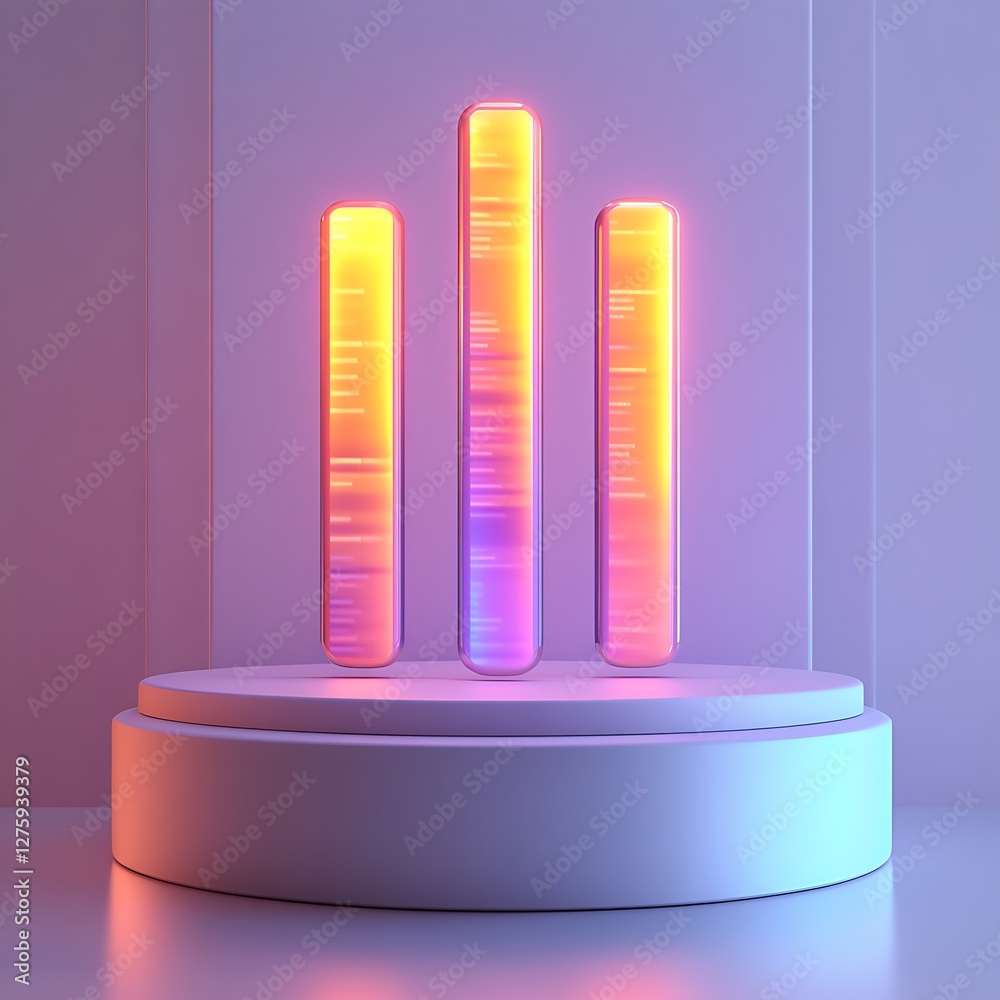 Aufkleber 3D UI design showcasing three glowing ba elements in a conceptual style.