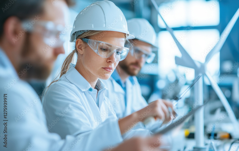 Aufkleber Engineers collaborating on wind turbine design in laboratory setting
