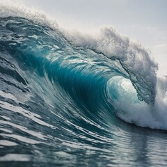 A detailed close-up of a single ocean wave, filled with delicate flowers inside, against a white backdrop.