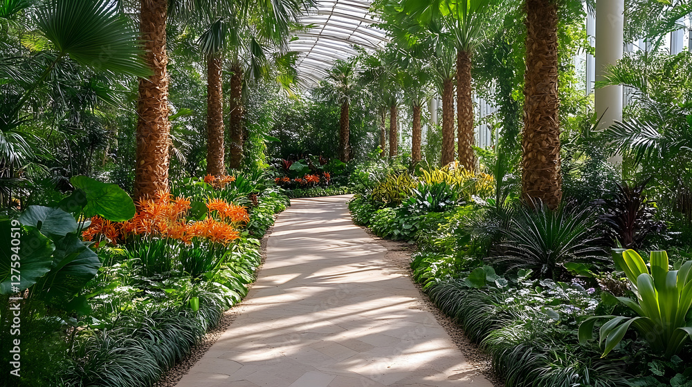 Aufkleber a vibrant garden path surrounded by lush greenery and colorful flowers, creating a tranquil and invi