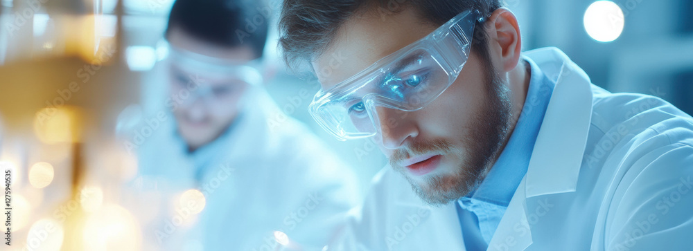 Poster scientists in laboratory conducting research with focus and precision