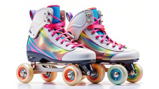 Colorful Roller Skates on White Background