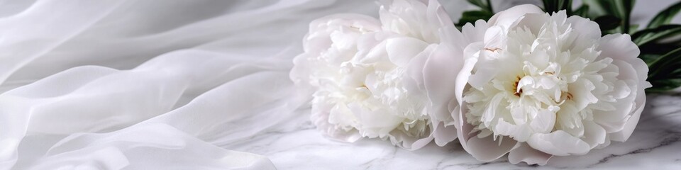 Fototapeta premium A bouquet of white flowers sits atop a crisp white cloth, perfect for decorative purposes or as a centerpiece