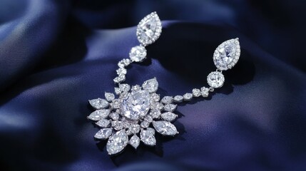 Fototapeta premium A luxurious wedding jewelry set with a dazzling necklace and matching drop earrings