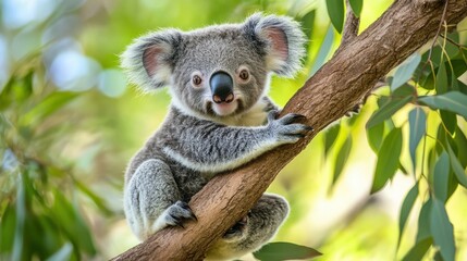Obraz premium Adorable Koala Climbing a Eucalyptus Tree in Natural Habitat