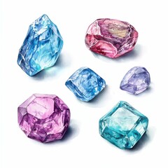 Obraz premium Birthstones. Pisces Aquamarine and Turquoise Gemstones Collection for Healing Crystals