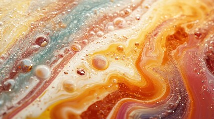 Abstract Fluid Art: Swirling Colors and Bubbles
