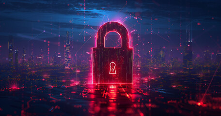 Secure Data Protection Concept Featuring Lock and Key Design Element with Blue Background, Representing Personal Privacy, Cyber Safety, and Secure Data Storage