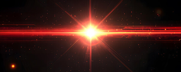 Obraz premium Fiery Red Starburst in Dark Space with Glowing Lines and Particles