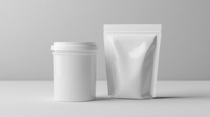 Foil bag with lid on corner, doypack for liquid food isolated on gray background. Vector realistic mockup of blank white pouch, flexible doy pack for milk product, juice or sauce