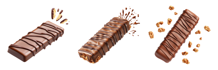 Delicious Chocolate Bars with Varied Toppings and Textures Isolated on transparent background