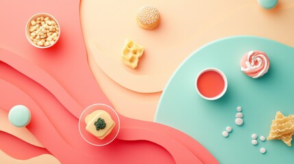 Naklejka premium Minimalist and Contemporary Food Composition with Colorful Waves