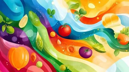 Vibrant Fresh Food Wave Design in Smooth Colorful Background