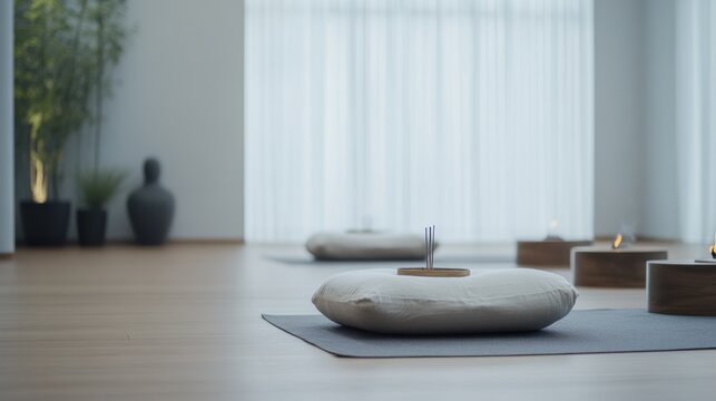 Video generation for a mindfulness meditation session in a peaceful retreat space. Featuring calmness and relaxation