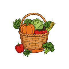 Fresh Vegetables in Basket Colorful Cartoon Illustration for Healthy Eating