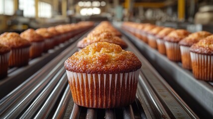 Factory muffin conveyor belt baking production