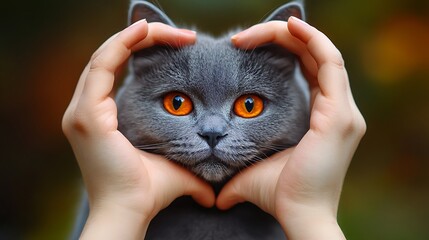 Hands Heart Shape Cat Outdoors Autumn