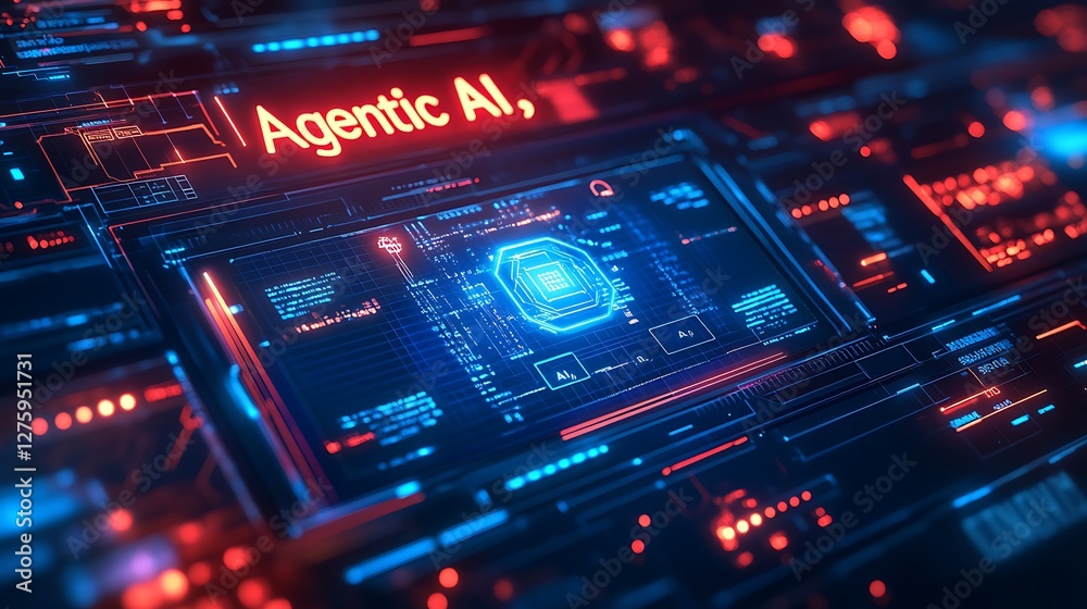 Leinwandbilder futuristic digital interface with vibrant colors and text related to artificial intelligence.