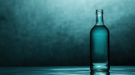 A turquoise hued image of a glass bottle filled with water, set against a textured background, creating a calming and refreshing visual
