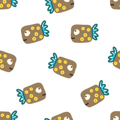 Fish pattern seamless cute cartoon marine ocean background vector illustration