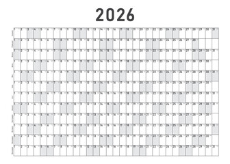 Horizontal black and white 70x50 modern classic calendar 2026. Calendar planner template. Desk or wall calendar in minimalist style © OWLISKO DESIGN