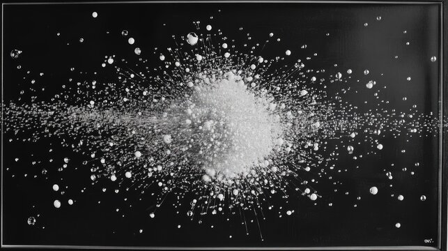 A conceptual scatter plot made of water droplets arranged in a precise statistical pattern.