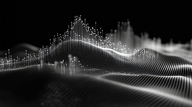 A creative scatter plot made of sand particles arranged on a smooth, monochrome background.