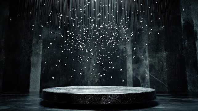 A creative scatter plot with tiny D dots levitating above a sleek black platform.
