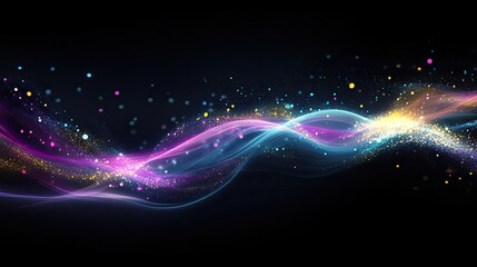A dynamic light streak effect with multicolored waves of illumination against a deep black background.