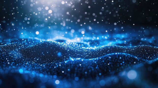 A floating D scatter plot made of tiny luminescent particles, representing AI data modeling.