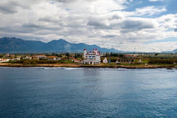 Aerial View of Abandoned Fairytale Castle by the Sea in Greece