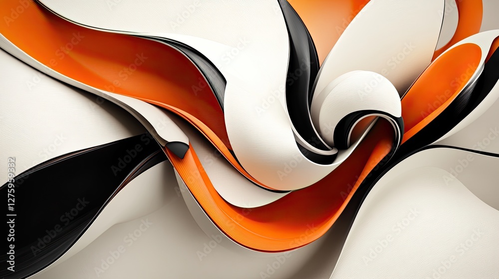 Fototapete a fluid and organic abstract design with curved lines and contrasting colors, evoking a sense of flu
