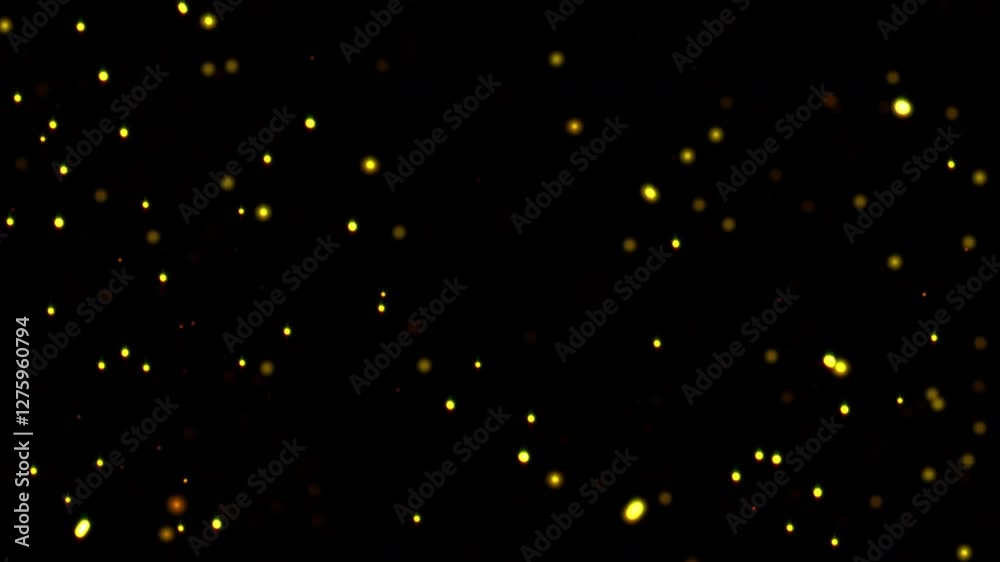 Wall mural abstract loop animation flickering glow gold bokeh bubble dust particles flying in the air on black 