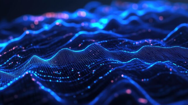 A glowing blue scatter plot overlay on a dark futuristic data analytics interface.