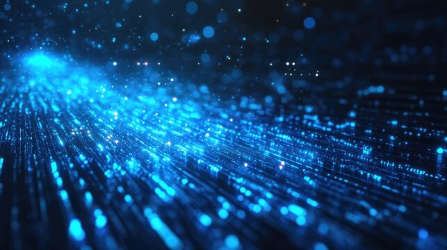 A glowing blue scatter plot overlay on a dark futuristic data analytics interface.