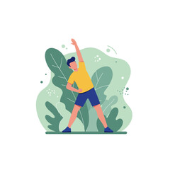 Man Stretching Side with Arms in Nature Illustration for Fitness