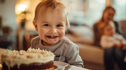 Little boy eating cake