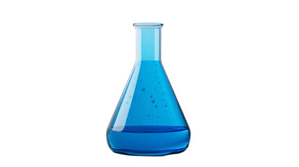 Chemistry Laboratory Flask with Blue Liquid Bubbles PNG isolated Transparent White Background Photo...