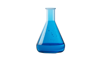 Chemistry Laboratory Flask with Blue Liquid Bubbles PNG isolated Transparent White Background Photo Image Full hd 4k Download