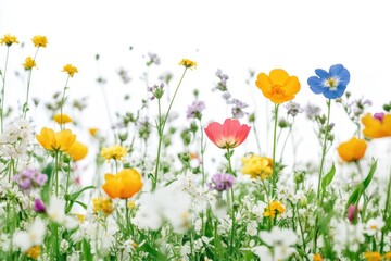 Fototapeta premium A beautiful field of colorful flowers against a clear blue sky
