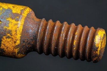 A close-up of a rusty screw with a hole drilled into it, possibly used for repair or DIY projects