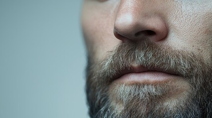 Fototapeta premium Close-up man's face, beard, mustache, neutral background, profile portrait
